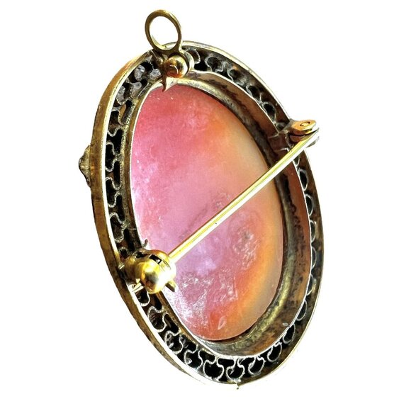 Antique Victorian Cameo Brooch/Pendant Carved Shell Bowed Large - Picture 9 of 14